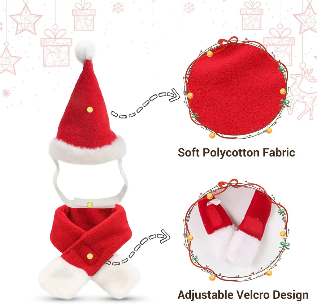 Christmas Pet Santa Hat & Scarf Set – Adjustable Costume for Dogs & Cats
