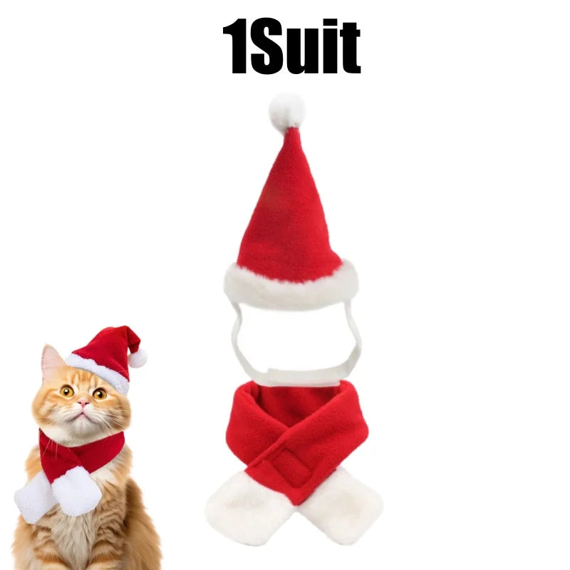 Christmas Pet Santa Hat & Scarf Set – Adjustable Costume for Dogs & Cats