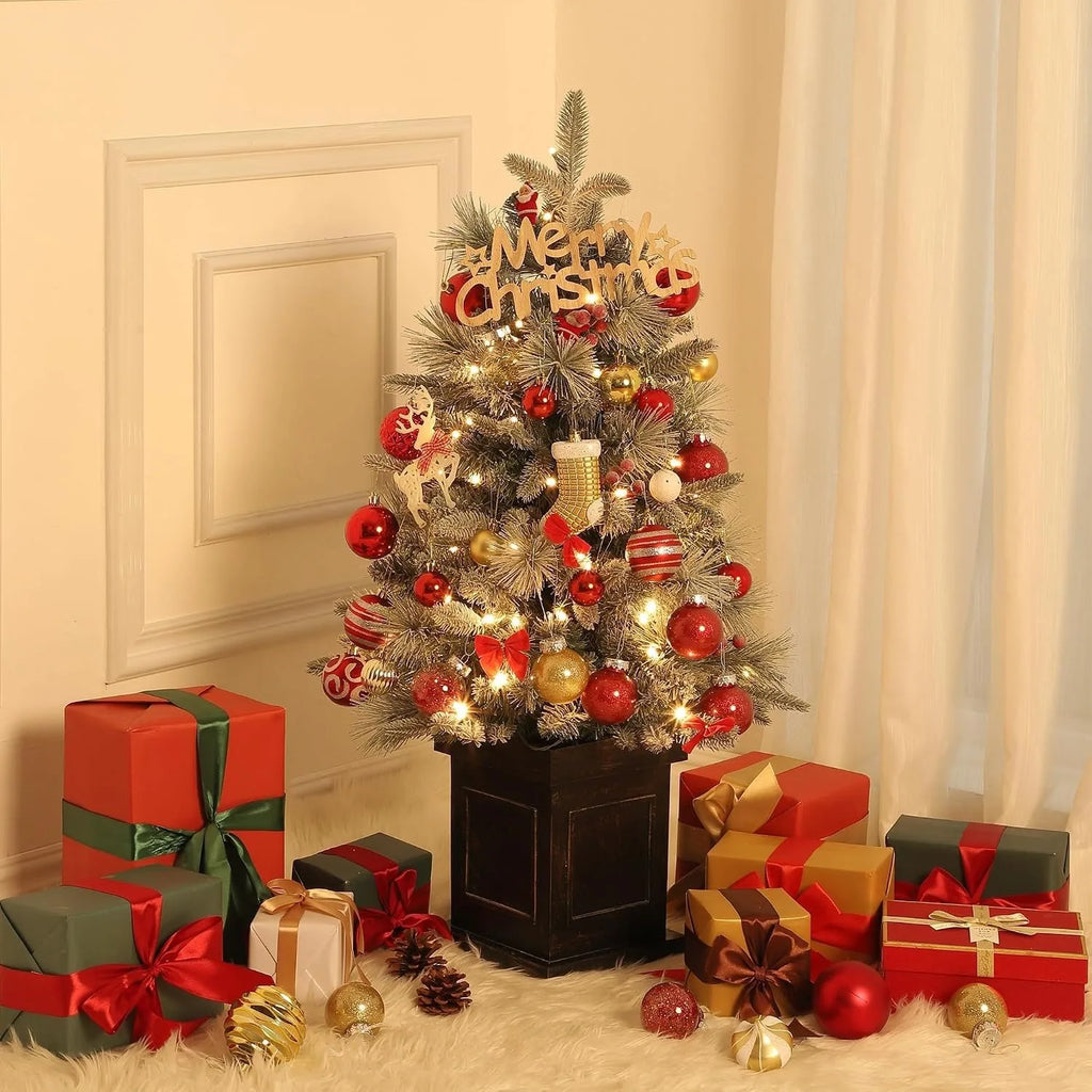 3FT Pre-Lit Snow Flocked Artificial Christmas Tree with 78 LED Lights & Timer