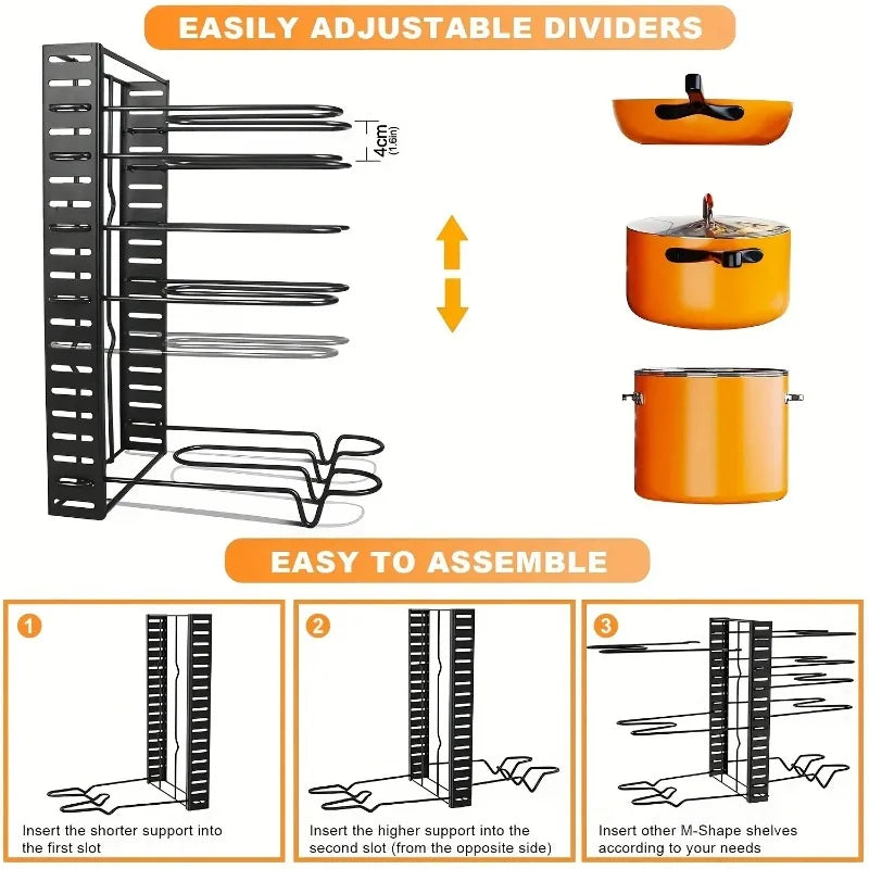 8-Tier Adjustable Pot & Pan Organizer Rack