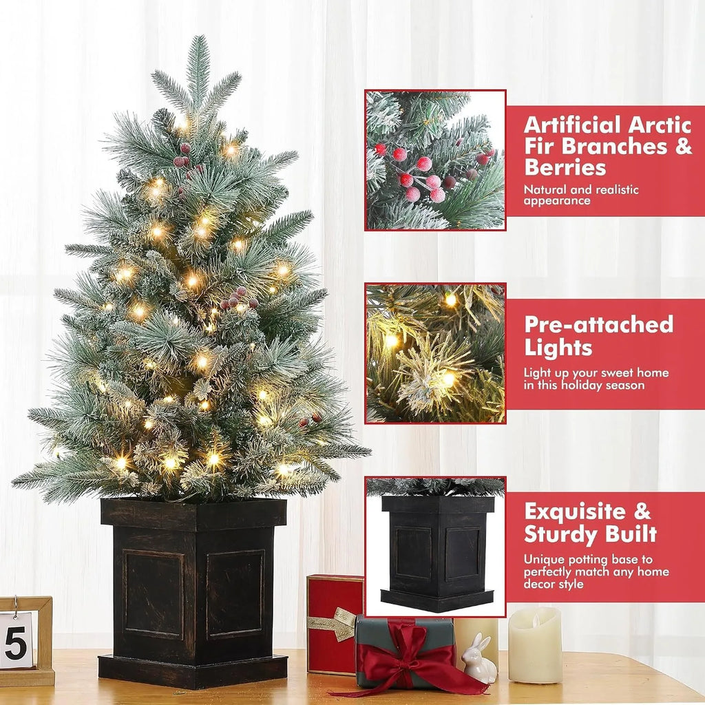 3FT Pre-Lit Snow Flocked Artificial Christmas Tree with 78 LED Lights & Timer