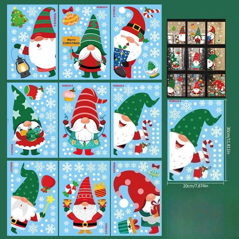 9-Piece Christmas Gnome & Santa Window Clings – Static Holiday Stickers for Windows, Doors & Home Décor