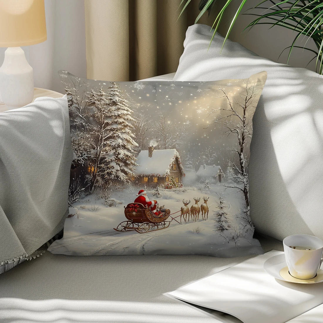 Christmas Winter Village Pillow Covers – 18×18 Inch Holiday Decor