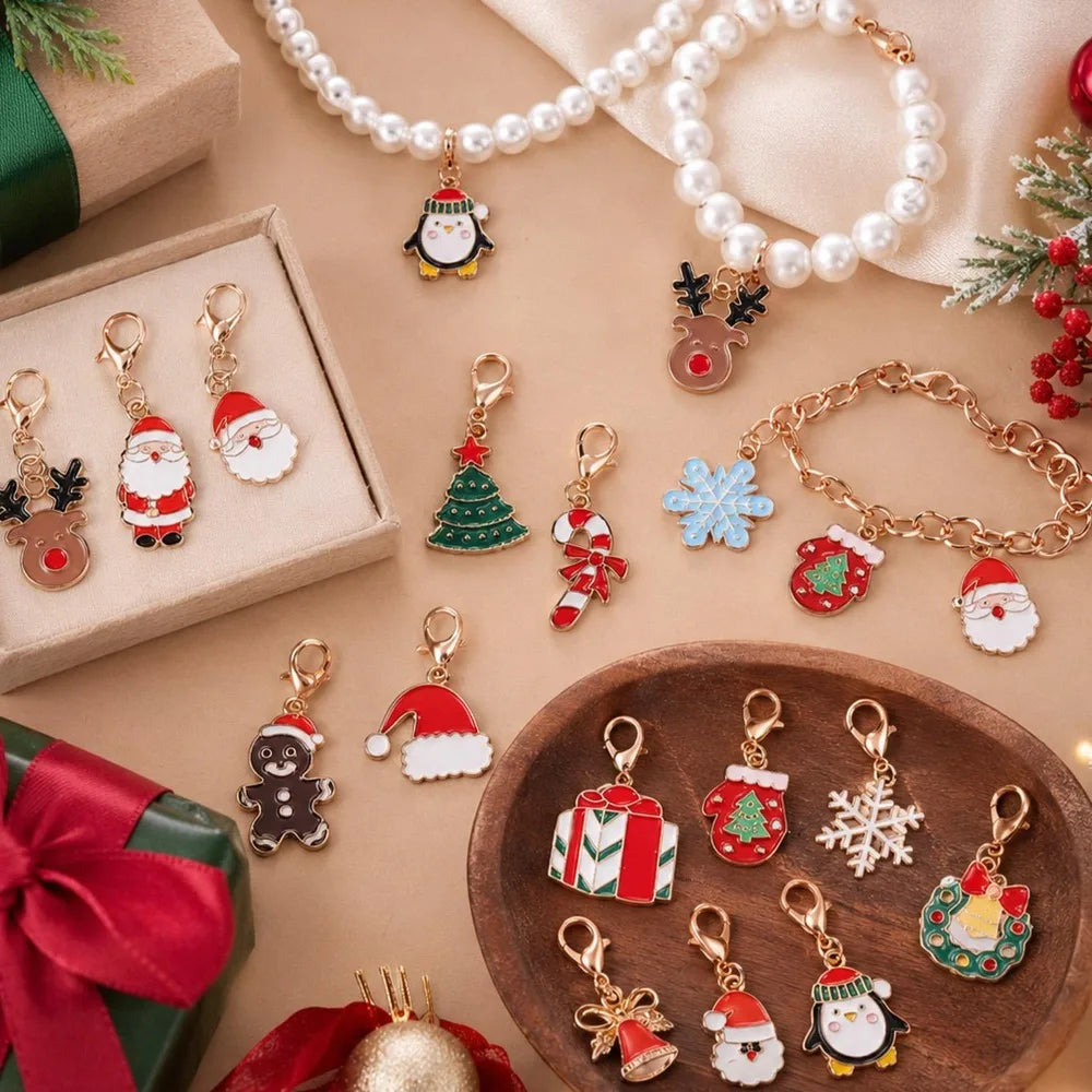 Christmas Alloy Charm Set – Santa, Snowman & Holiday Pendants