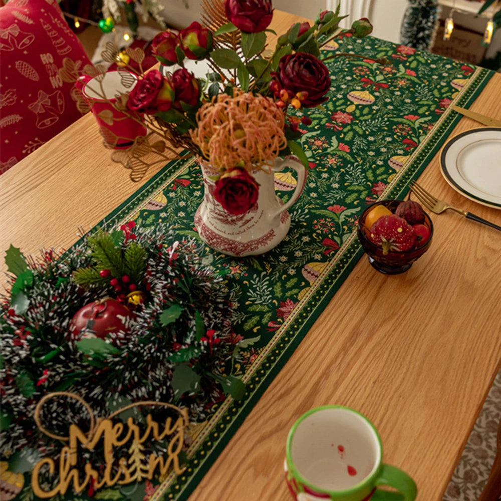 Christmas Jacquard Table Runner with Deer Design & Fringe