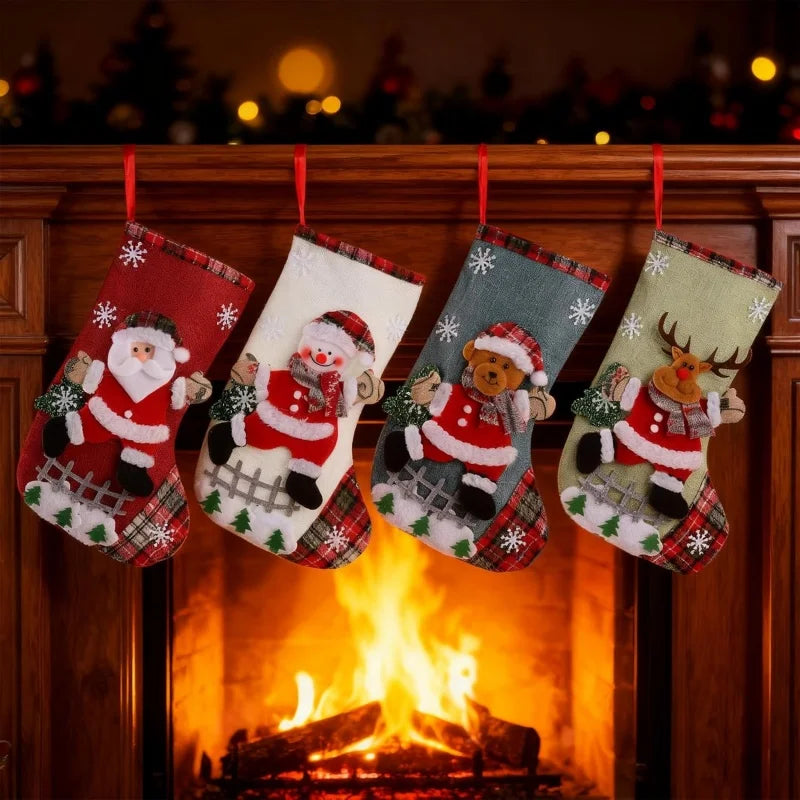 2-Pack Christmas Stockings – Santa, Reindeer & Snowman Holiday Decor