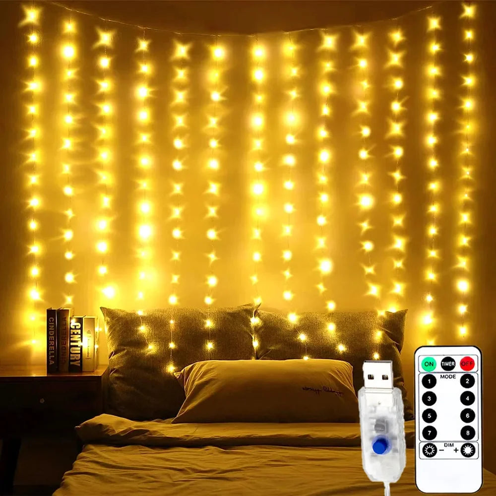 LED Curtain Lights, Fairy Lights, Remote, USB, 8 Modes.