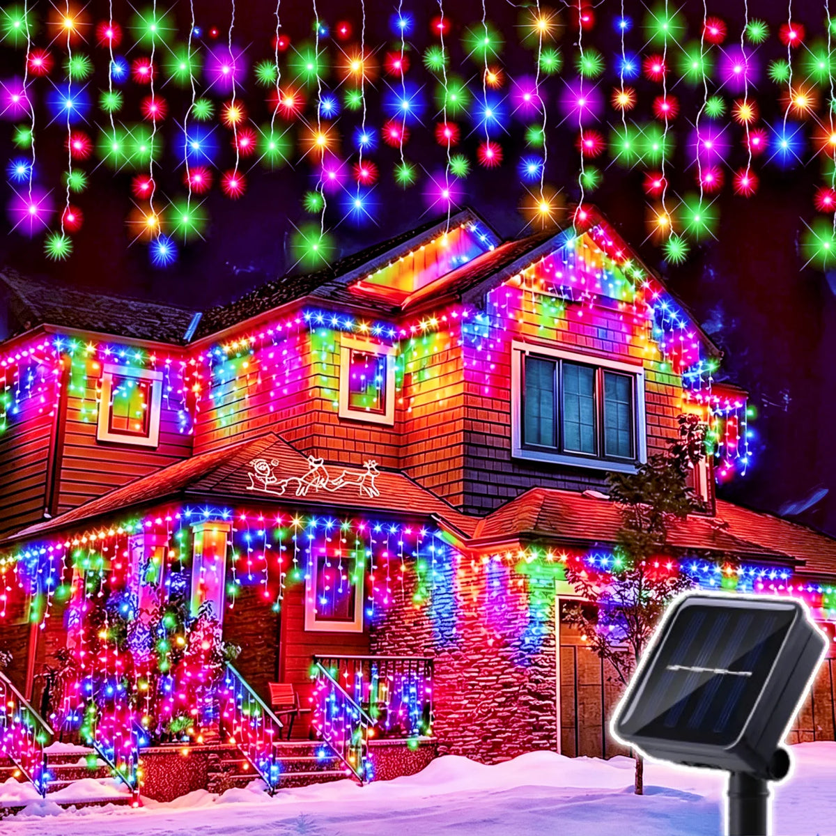 Solar Icicle String Lights – 96/162 LED Outdoor Christmas Curtain Lights