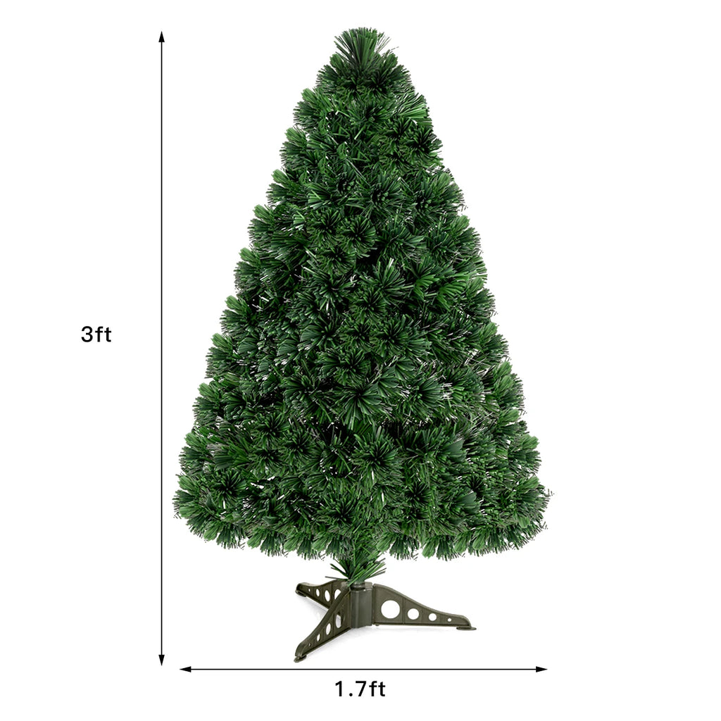 3FT Pre-Lit Fiber Optic Artificial Christmas Tree with Multicolor LED Lights
