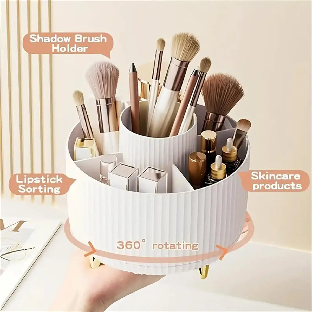 360° Rotating Makeup Organizer with 5 Compartments