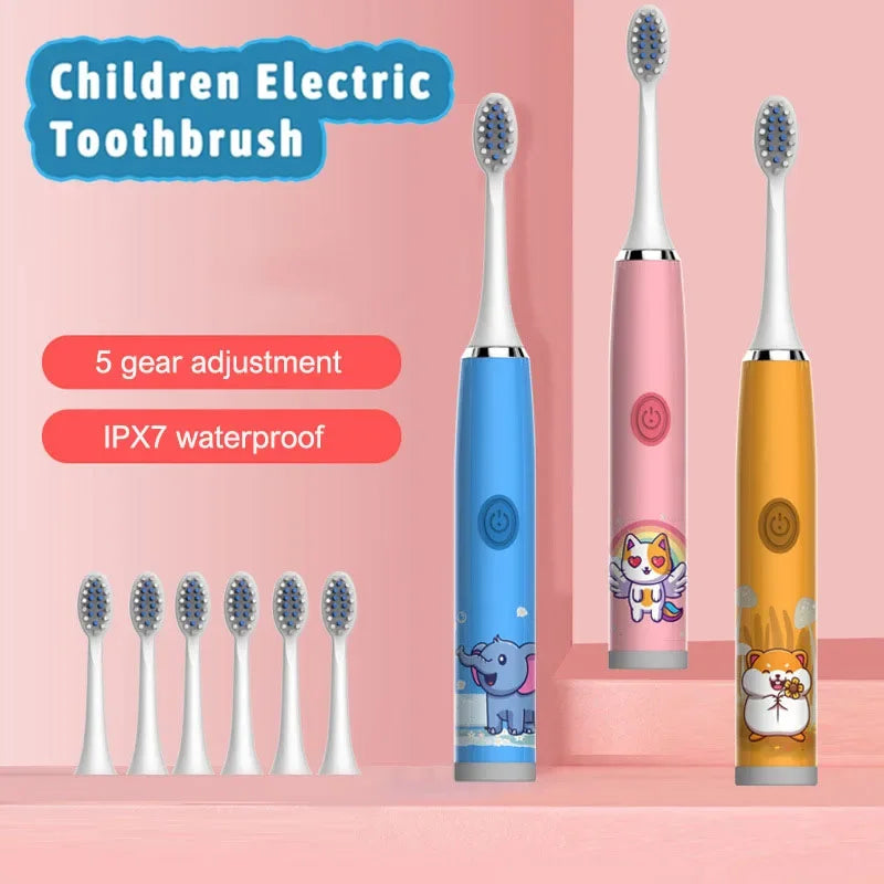 Kids Sonic Electric Toothbrush – Rechargeable IPX7 Waterproof with Replacement Brush Heads