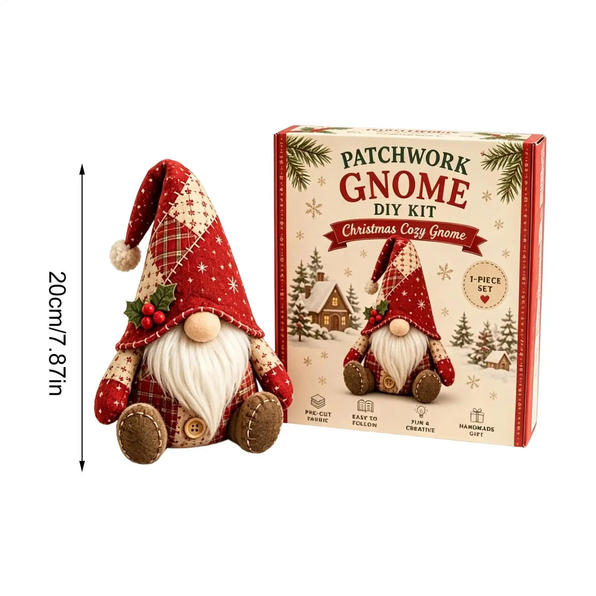 DIY Christmas Gnome Sewing Kit – Cute Patchwork Dwarf Craft Set for Beginners & Holiday Décor